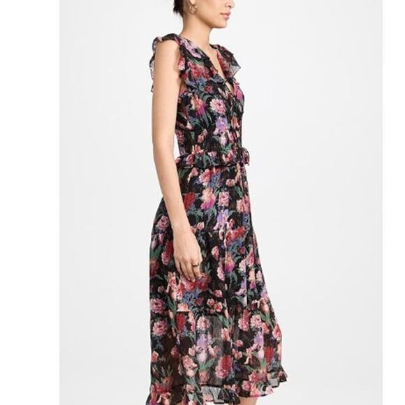 PAIGE Paradis Black Multi Floral Silk Ruffle Midi Maxi Dress SizeSmall $429 - Picture 6 of 16